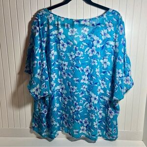 Torrid Sheet Blue Floral Blouse - Size 2